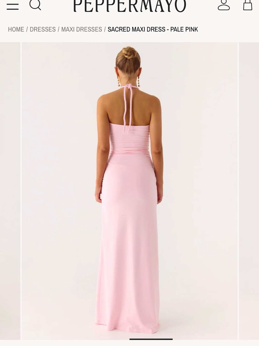 Peppermayo Pale Pink Halter Ruched Maxi Dress